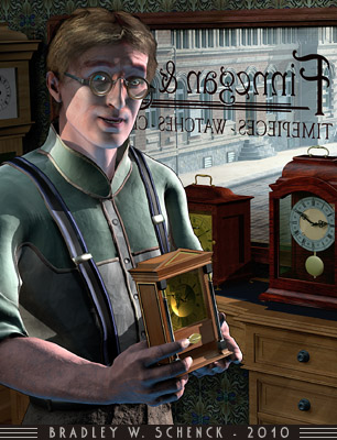 Enlarge: Osgood Finnegan in his clockmaker's shop
