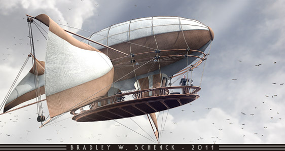 Enlarge: In his airship, Osgood begins his search for the Orb from the Stars