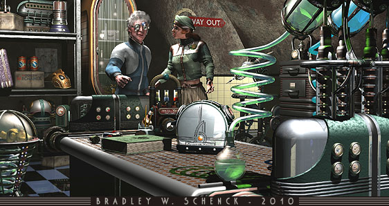 Enlarge: Gwen visits her uncle Cornelius in his lab